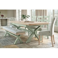 Salcombe Painted Oak Sage Green Cross-Leg Extending Dining Table Salcombe Painted Oak Sage Green Cross-Leg Extending Dining Table
