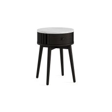 Soho Black Oak Slatted Round Side Table with Marble Top Soho Black Oak Slatted Round Side Table with Marble Top