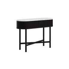 Soho Black Oak Slatted Oval Console Table with Marble Top Soho Black Oak Slatted Oval Console Table with Marble Top