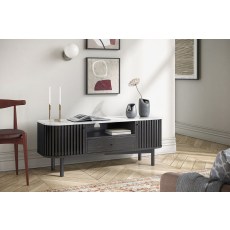 Soho Black Oak Slatted Small TV Unit with Marble Top Soho Black Oak Slatted Small TV Unit with Marble Top