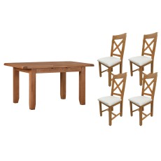Cotswold Rustic Oak Small Ext Dining Table Set + 4 Chairs Cotswold Rustic Oak Small Ext Dining Table Set + 4 Chairs