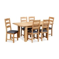 Salisbury Waxed Premium Oak Large Ext Dining Table Set + 4 Slat Back PU Chairs Salisbury Waxed Premium Oak Large Ext Dining Table Set + 4 Slat Back PU Chairs