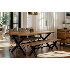 Forge Industrial 190 Dining Table Set with 180cm Bench & 4 Grey Dining Chairs Forge Industrial 190 Dining Table Set with 180cm Bench & 4 Grey Dining Chairs