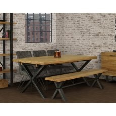 Forge Industrial 190 Dining Table Set with 180cm Bench & 4 Grey Dining Chairs Forge Industrial 190 Dining Table Set with 180cm Bench & 4 Grey Dining Chairs