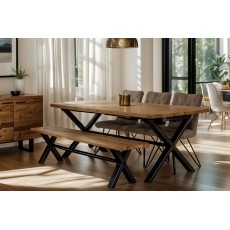 Forge Industrial 150 Dining Table Set with 140cm Bench & 2 Grey Dining Chairs Forge Industrial 150 Dining Table Set with 140cm Bench & 2 Grey Dining Chairs