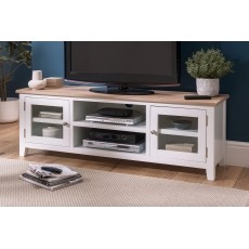 Chester Oak Painted White - Large TV Unit 150cm Wide| F&B All White Chester Oak Painted White - Large TV Unit 150cm Wide| F&B All White