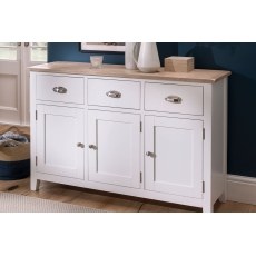 Chester Oak Painted White - Large 3 Door 3 Drawer Sideboard -130cm| F&B All White Chester Oak Painted White - Large 3 Door 3 Drawer Sideboard -130cm| F&B All White