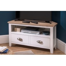Chester Oak Painted White - Corner TV Unit 90cm Wide| F&B All White Chester Oak Painted White - Corner TV Unit 90cm Wide| F&B All White