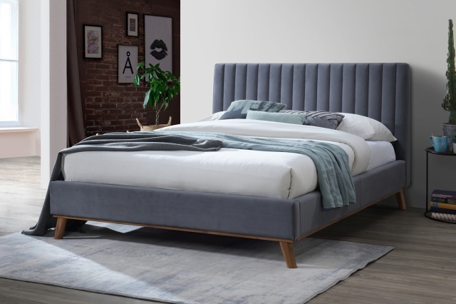 Grey upholstered king bed shop frame