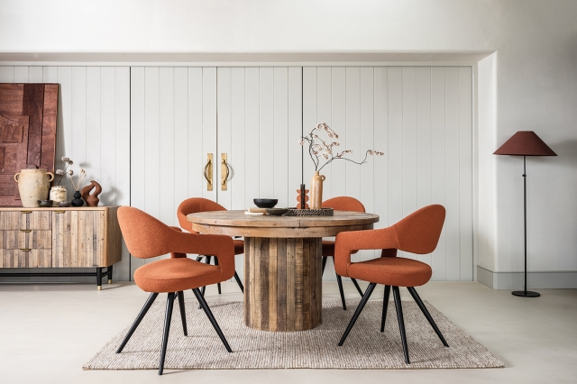 Round wood dining table deals with leaf