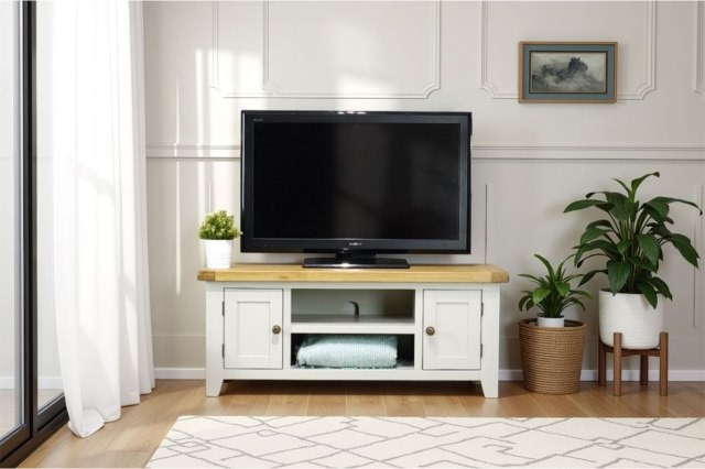 Cotswold Grey Painted Oak Large TV Stand 120cm Wide Cotswold Grey Painted Oak Large TV Stand 120cm Wide