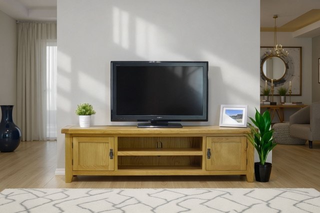 Cotswold Rustic Oak Extra Large TV Stand 180cm Wide Cotswold Rustic Oak Extra Large TV Stand 180cm Wide