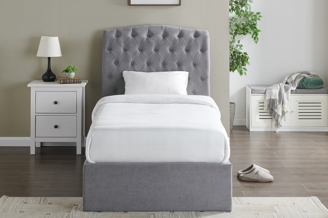 Riley upholstered ottoman bed outlet frame