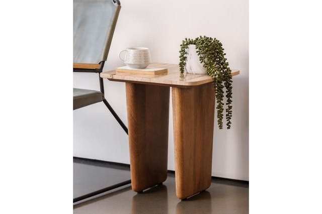 Eden Mango Wood Lamp Table with Travertine Tops Eden Mango Wood Lamp Table with Travertine Tops
