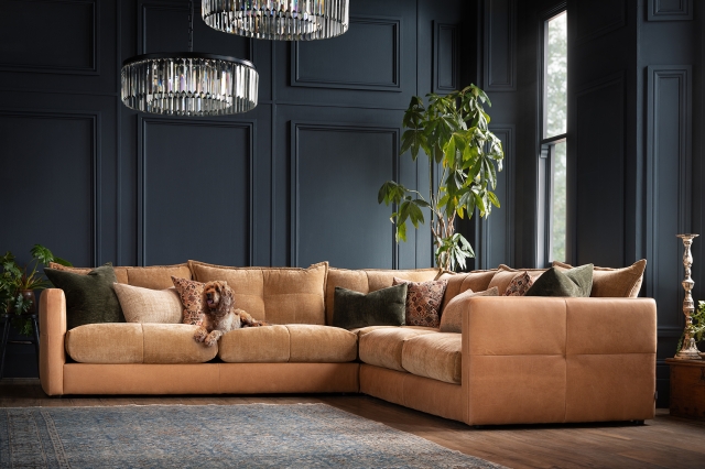 Leather and fabric combination shop sofa