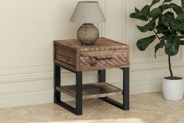 CFL Boston Reclaimed Wood Industrial Lamp Table