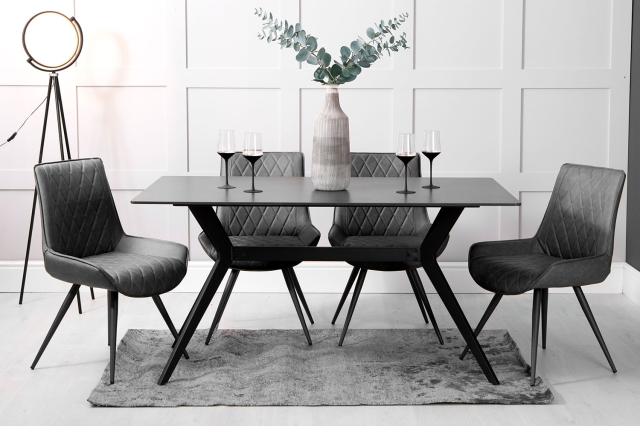 Kettle Interiors 1.5m Grey Sintered Stone Dining Table Set & 4 Grey PU Chairs
