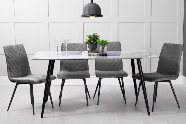 Kettle Interiors 1.6m Sintered Stone Dining Table Set with 4 x Grey Velvet Chairs