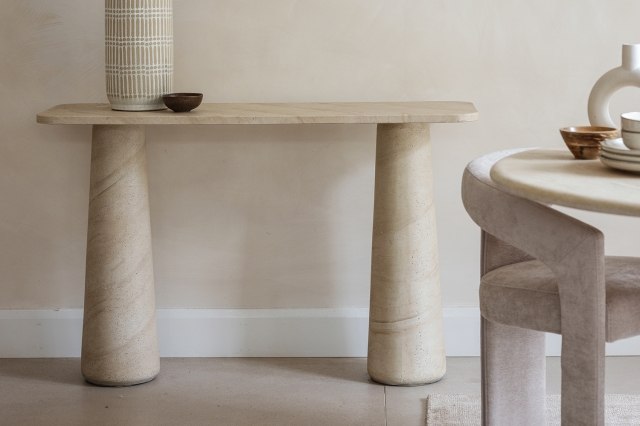 Ida Travertine Stone Console Table with Cylindrical Legs Ida Travertine Stone Console Table with Cylindrical Legs
