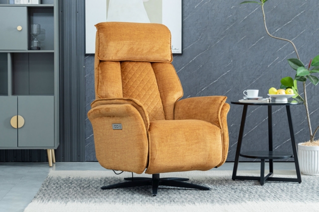 Annaghmore Furniture Evo Soft Touch Fabric 360 Swivel Dual Motor Electric Recliner Chair in Amber
