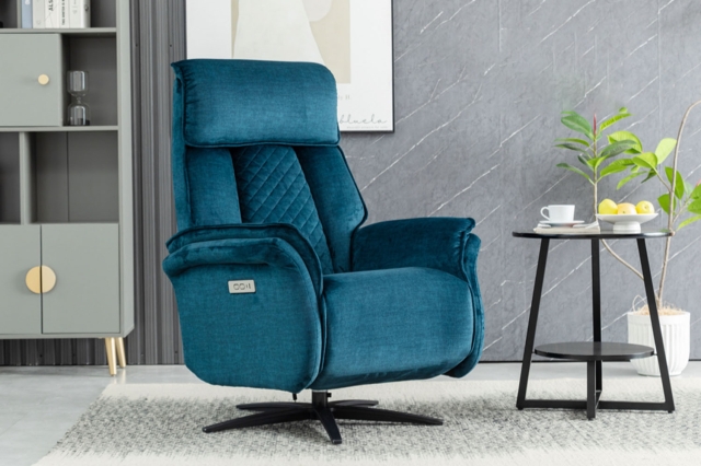 Annaghmore Furniture Evo Soft Touch Fabric 360 Swivel Dual Motor Electric Recliner Chair in Ocean Blue