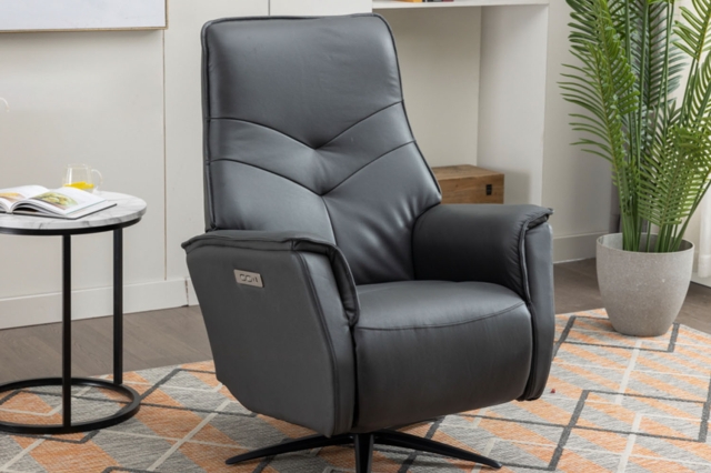 Annaghmore Furniture Nico Leather 360 Swivel Dual Motor Electric Recliner Chair in Anthracite Grey