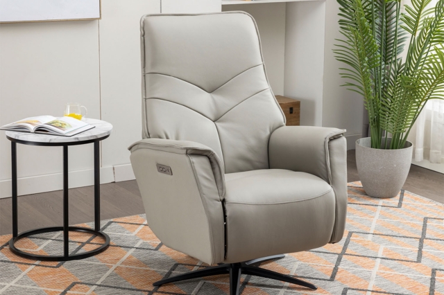 Annaghmore Furniture Nico Leather 360 Swivel Dual Motor Electric Recliner Chair in Moon Grey