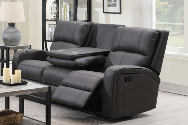 Annaghmore Furniture Silva Soft Touch Fabric Recliner 3 Seater Sofa with Drop Down Table and Cup Holders