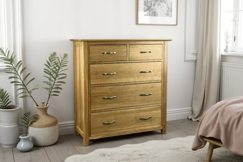 Moda Solid Oak 3 + 2 Chest of Drawers Moda Solid Oak 3 + 2 Chest of Drawers