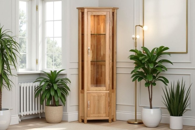 Moda 100% Solid Oak Corner Display Cabinet Moda 100% Solid Oak Corner Display Cabinet