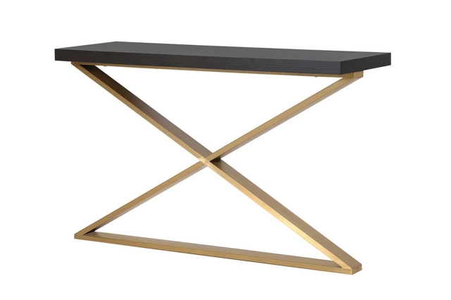 Coach House Soho Dark Brown & Gold Accents X-Leg Console Table