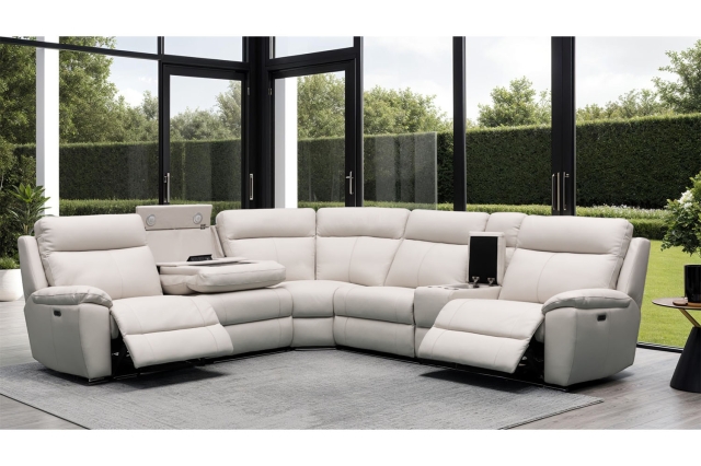 CFL Comfort Tech Leather Power Reclining 5 Seater Corner Sofa