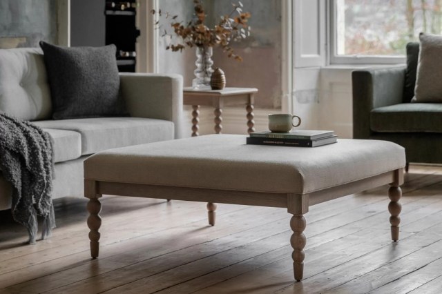 Gallery Direct Artisan Limewash Oak Coffee Table with Fabric Top and Bobbin Detail Gallery Direct Artisan Limewash Oak Coffee Table with Fabric Top and Bobbin Detail