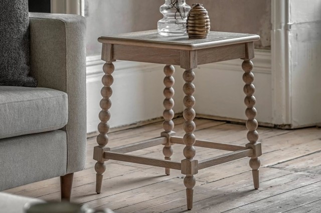 Gallery Direct Artisan Limewash Oak Side Table with Bobbin Detail Gallery Direct Artisan Limewash Oak Side Table with Bobbin Detail