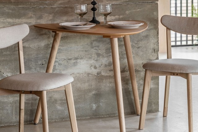 Gallery Direct Hatfield Natural Oak 80cm Small Triangular Dining Table Set & x2 Chairs Gallery Direct Hatfield Natural Oak 80cm Small Triangular Dining Table Set & x2 Chairs