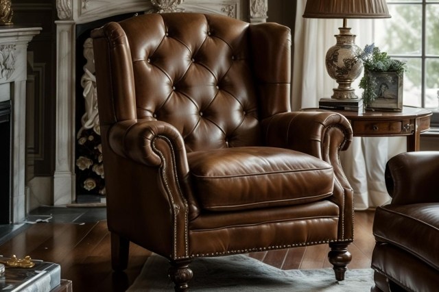 Buckingham Leather Chesterfield Wing Chair in Vintage Cognac Buckingham Leather Chesterfield Wing Chair in Vintage Cognac