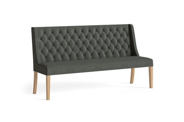 Normandy Chunky Country Oak Button Back Dining Sofa Bench in Charcoal Normandy Chunky Country Oak Button Back Dining Sofa Bench in Charcoal