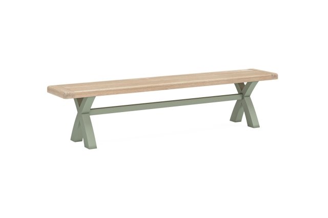 Salcombe Painted Oak Sage Green Cross-Leg Dining Bench Salcombe Painted Oak Sage Green Cross-Leg Dining Bench