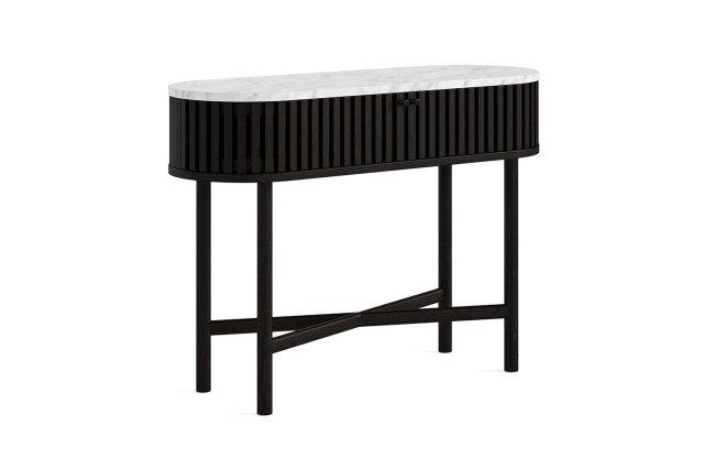 Soho Black Oak Slatted Oval Console Table with Marble Top Soho Black Oak Slatted Oval Console Table with Marble Top