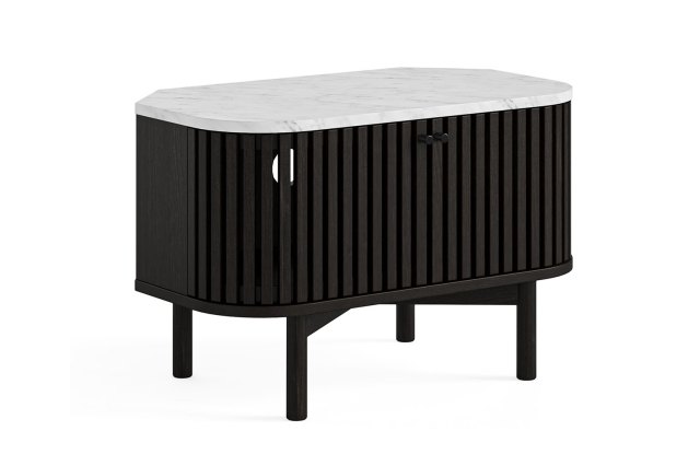 Soho Black Oak Slatted Corner TV Unit with Marble Top Soho Black Oak Slatted Corner TV Unit with Marble Top