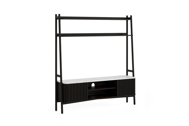 Soho Black Oak Slatted 165cm Ladder TV Unit with Marble Top Soho Black Oak Slatted 165cm Ladder TV Unit with Marble Top