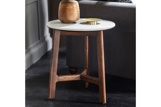 Gallery Direct Barcelona Dark Wood Side Table with Marble Top Gallery Direct Barcelona Dark Wood Side Table with Marble Top