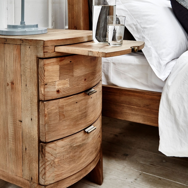 Wooden bedside deals table with drawers