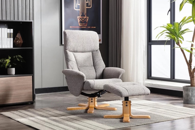 Reclining swivel chair with shop footstool