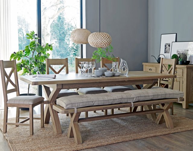 Smoked Oak 2m Cross Leg Dining Bench Furniture World