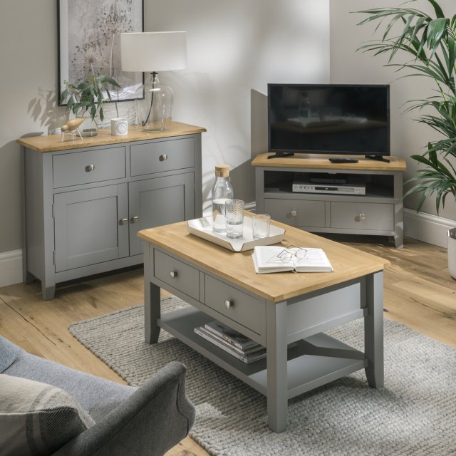 Corner tv unit and outlet coffee table set