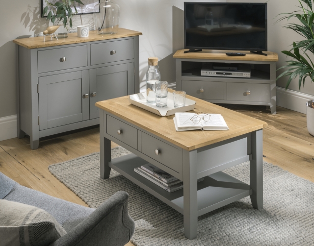 oak tv unit and nest of tables