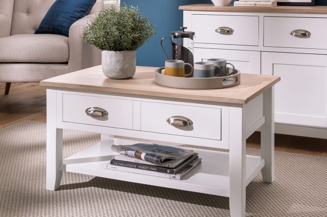 Chester Oak Painted White - Coffee Table 90x55cm| F&B All White Chester Oak Painted White - Coffee Table 90x55cm| F&B All White