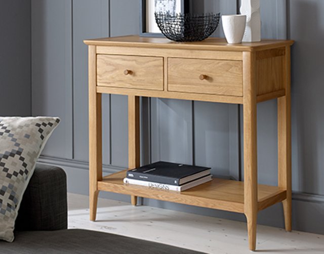 Oak slim outlet console table