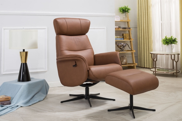 leather swivel recliner armchair chair and footstool